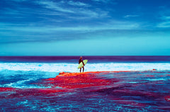 SURFING IN RED AND BLUE